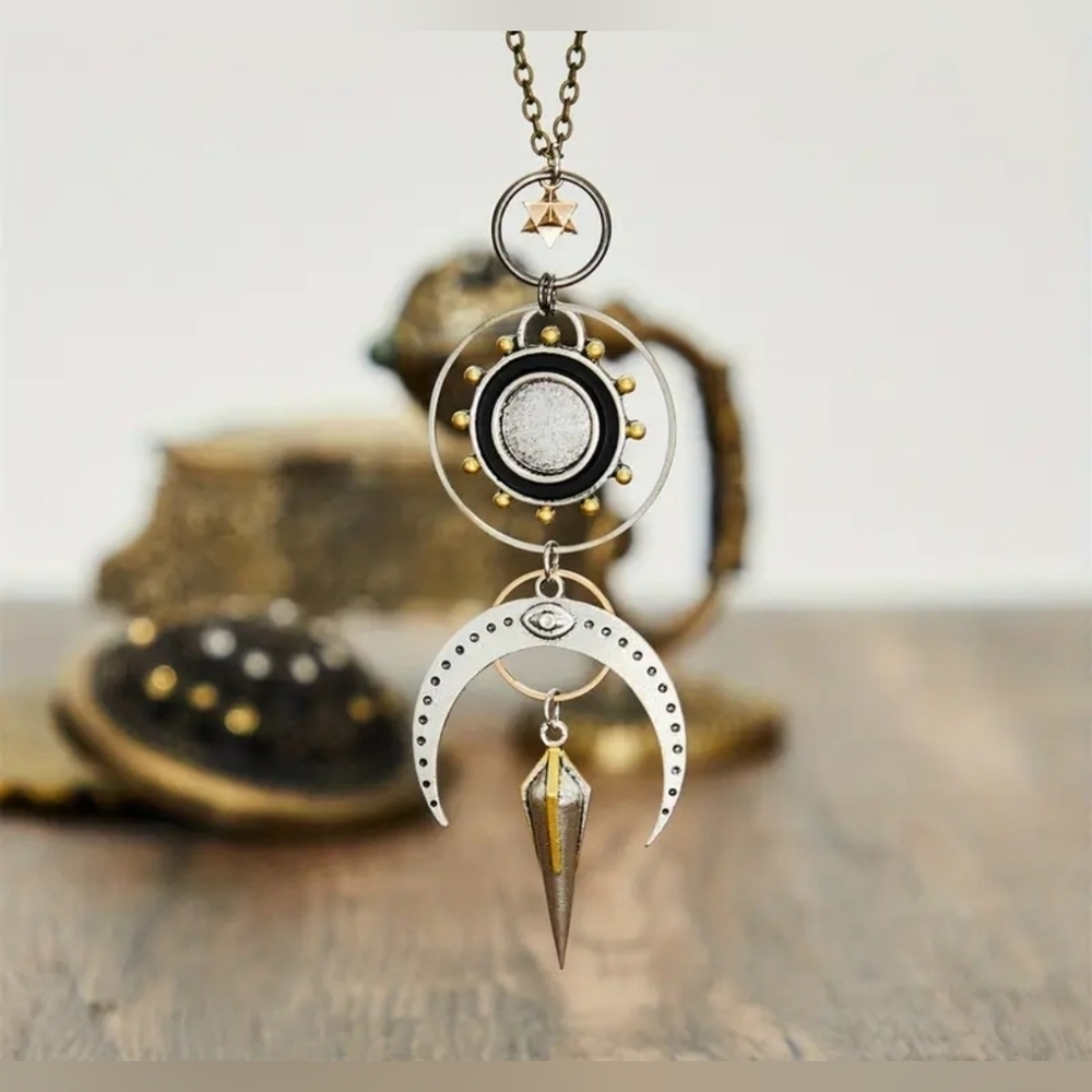 NEW! Gold and Silver Crescent Pendant Necklace NIP